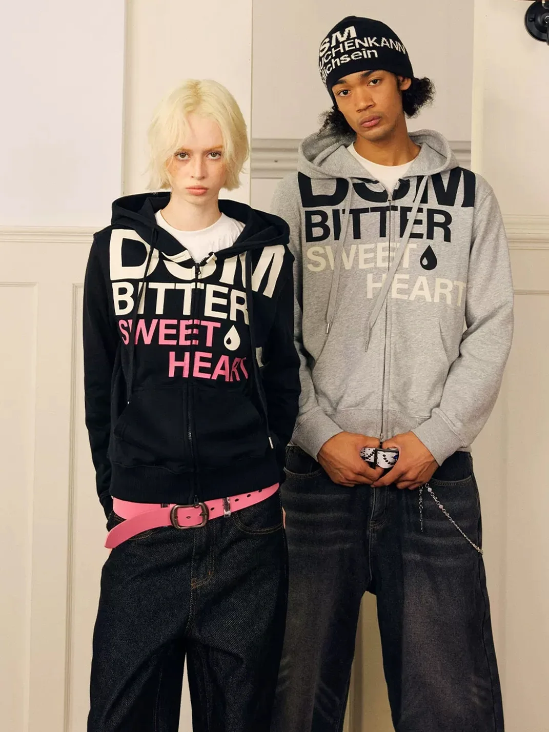 DONSMOKE | Set-In Shoulder Letter Print Zip-Up Hoodie