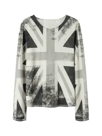 NASTYHUB | Slim Fit Union Jack Print Long Sleeve Top