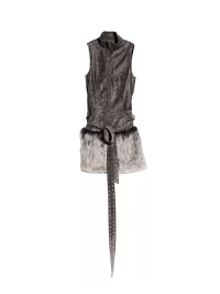 Jnylon studios | High-Neck Belted Faux-Fur Panel Sleeveless Mini Dress