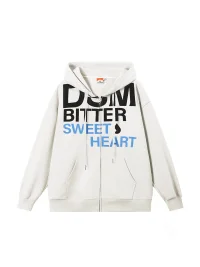 DONSMOKE | Set-In Shoulder Letter Print Zip-Up Hoodie