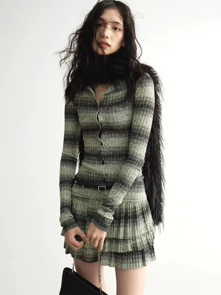 Jnylon studios | Faux Two-Piece Striped Ruffle Knit Mini Dress - 2
