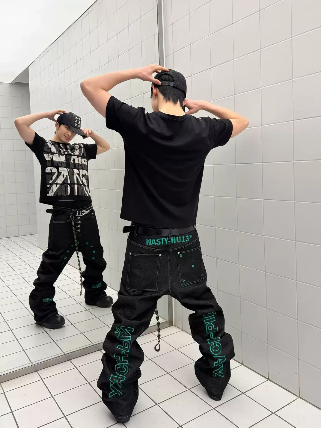 NASTYHUB | Star And Slogan Embroidered Raw Denim Flared Jeans