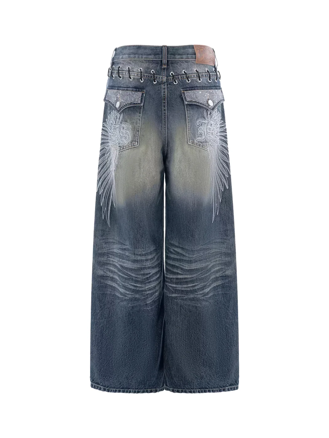 JYOSEI | Washed Blue Embroidered Loose Wide-Leg Jeans