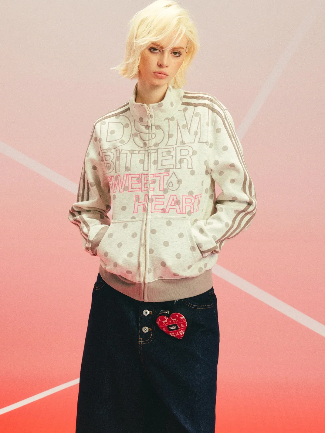 DONSMOKE | Polka Dot Stand Collar Sweatshirt Jacket