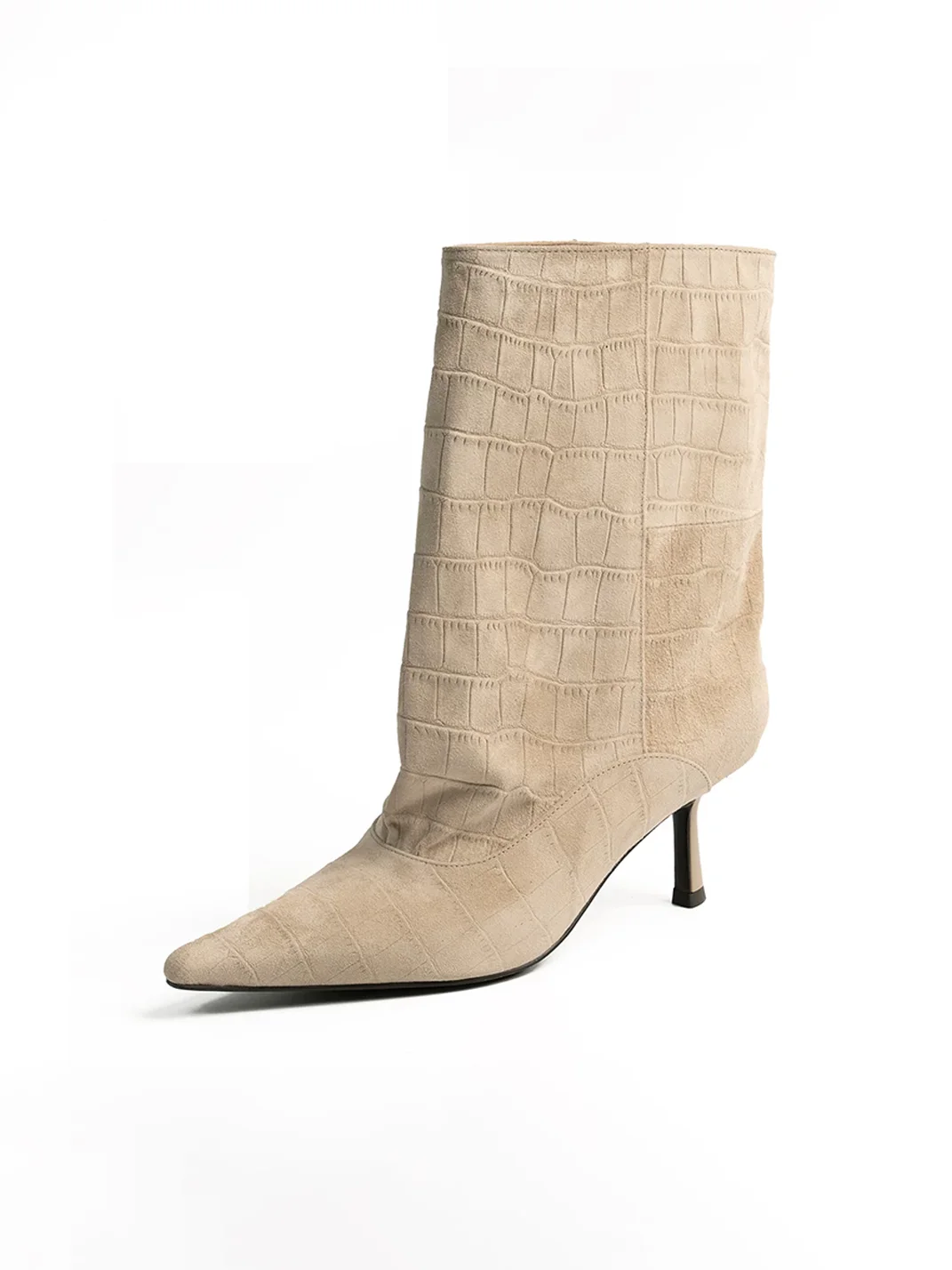 ZHUDAGE | Pointed-Toe Plaid Leather High-Heel Short Boots