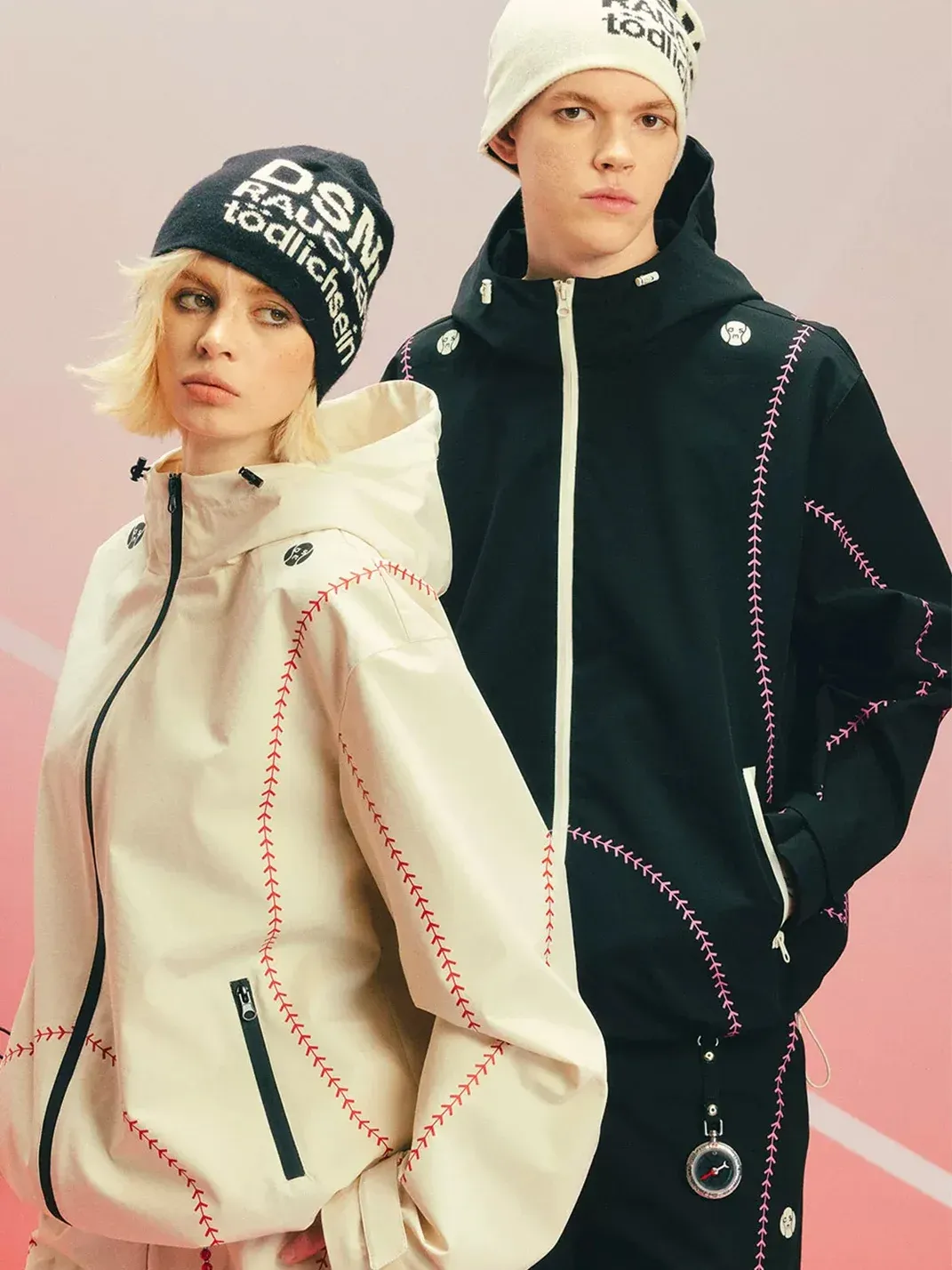 DONSMOKE | Contrast Stitch Hooded Asymmetric Zip Shell Jacket