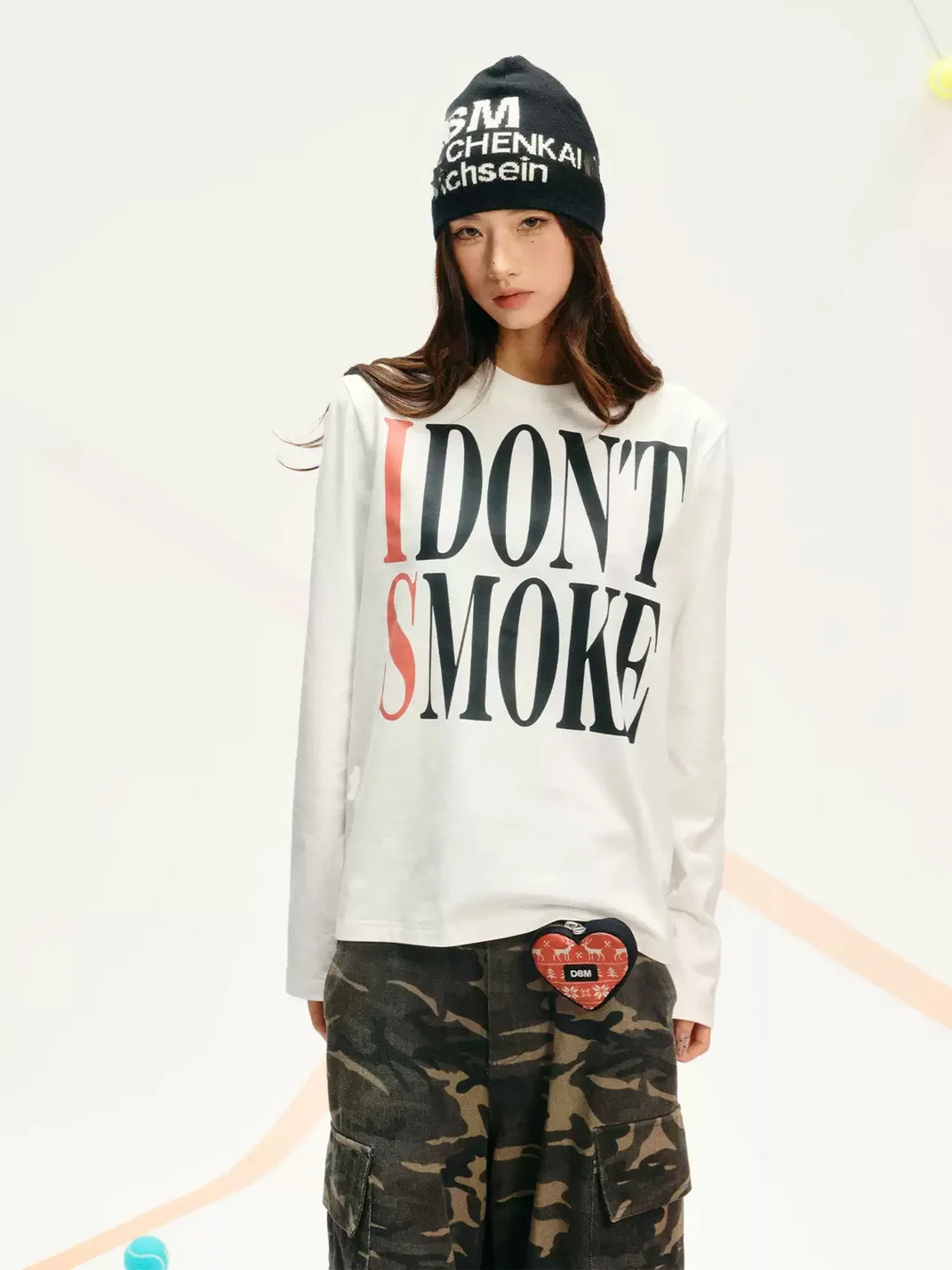 DONSMOKE | Slim Fit Large Logo Long Sleeve T-Shirt