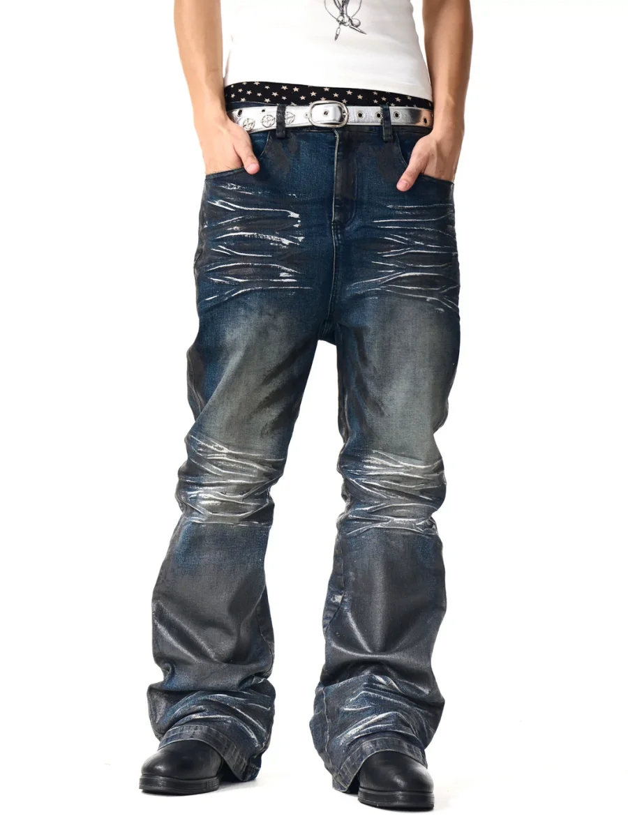 Fourth3ex | Distressed Waxed Slightly Flared Jeans - 3