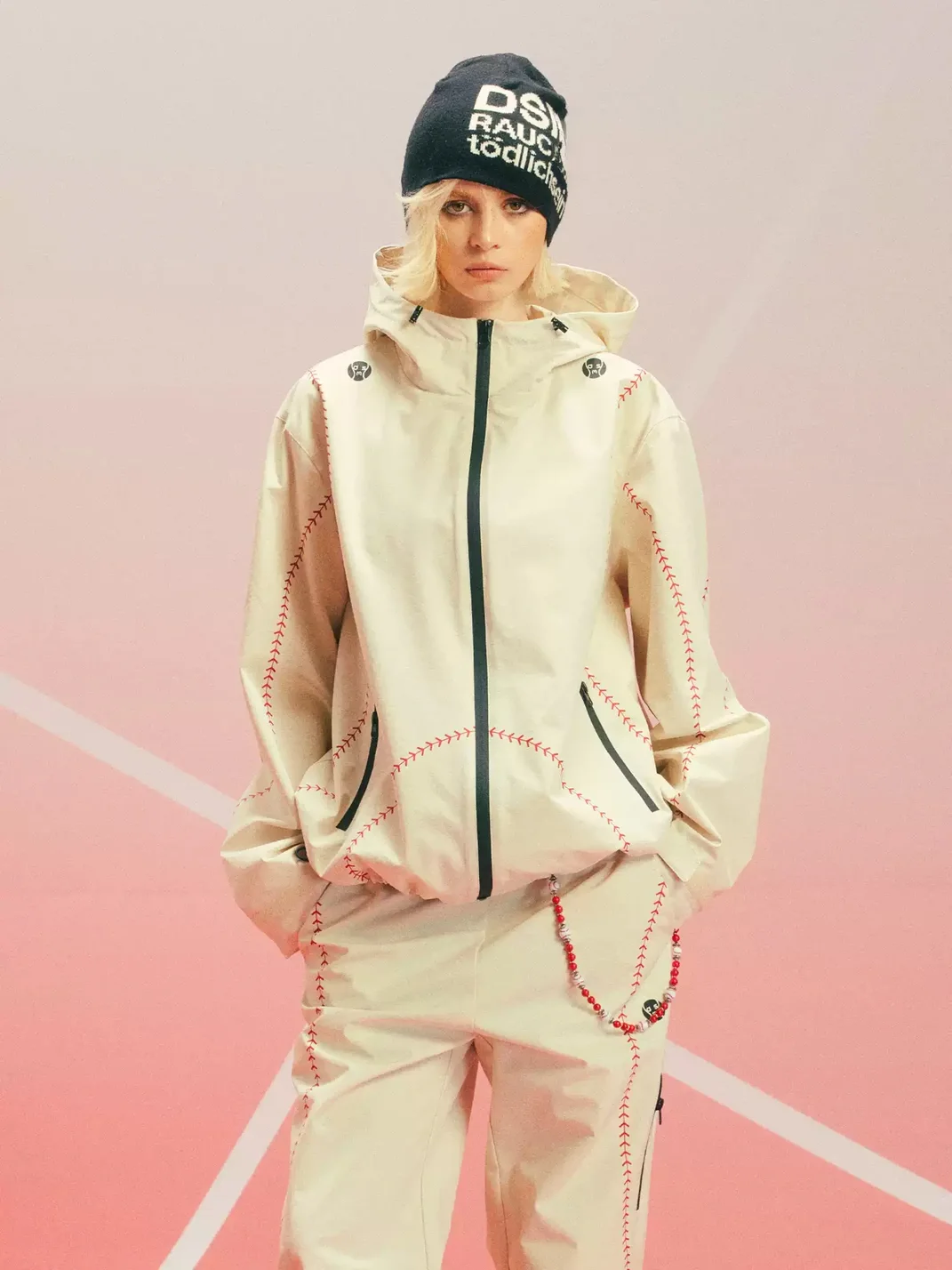 DONSMOKE | Contrast Stitch Hooded Asymmetric Zip Shell Jacket