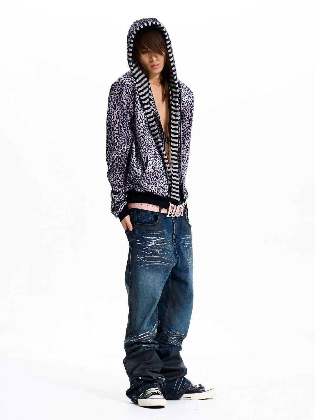 Fourth3ex | Velvet Leopard Print Zip-Up Hoodie