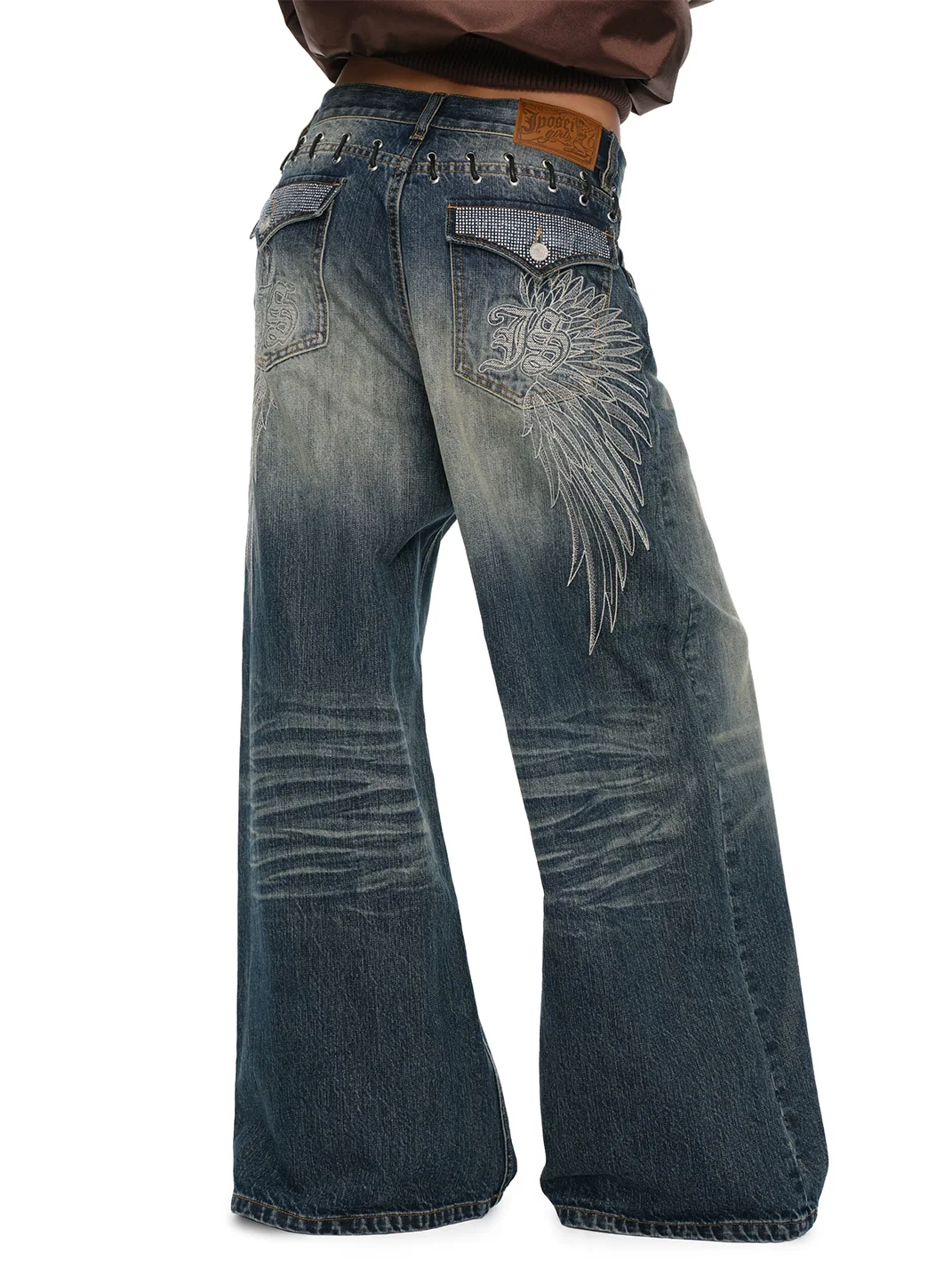 JYOSEI | Washed Blue Embroidered Loose Wide-Leg Jeans