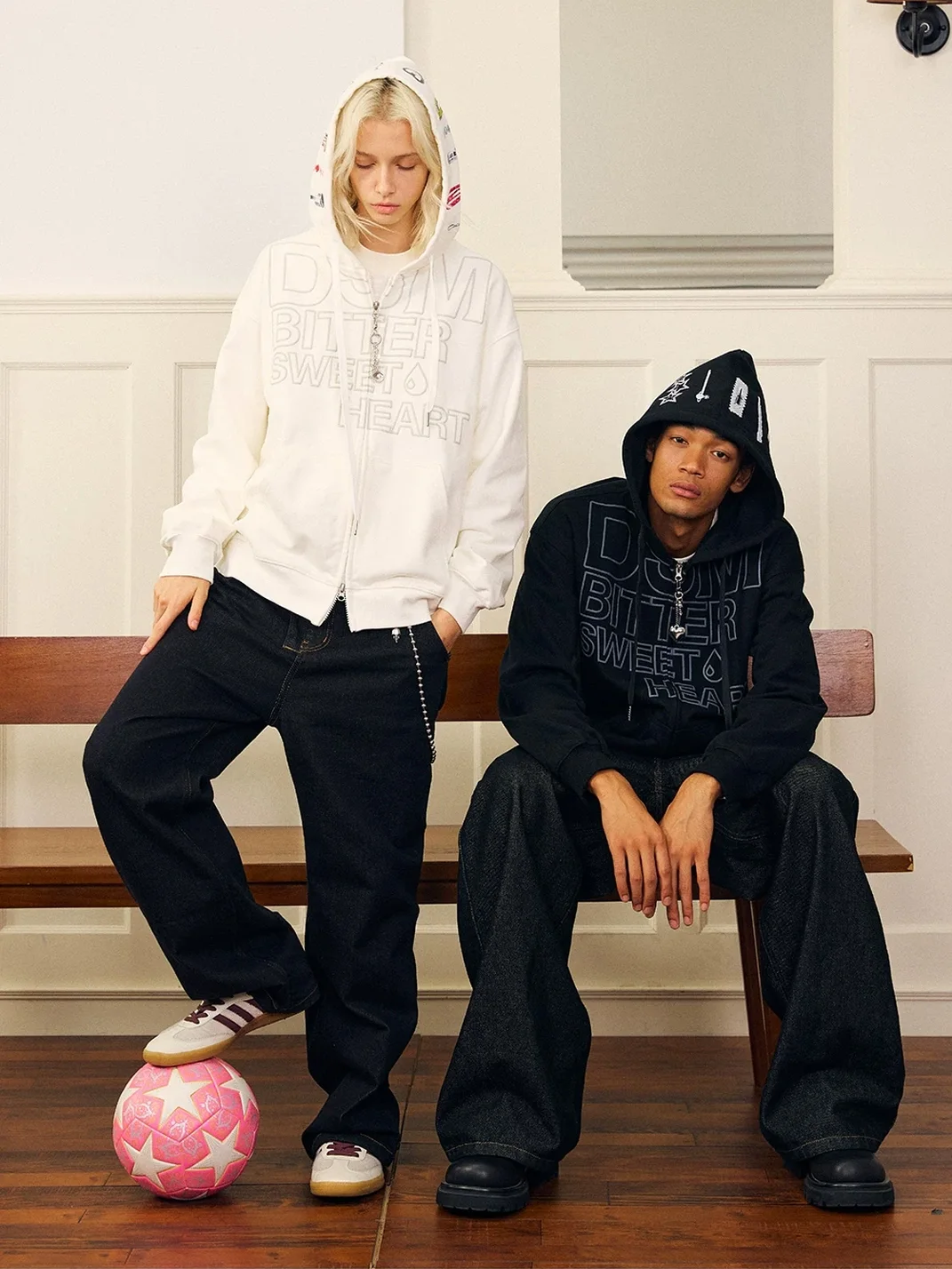 DONSMOKE | Drop Shoulder Hair Clip Print Zip-Up Hoodie