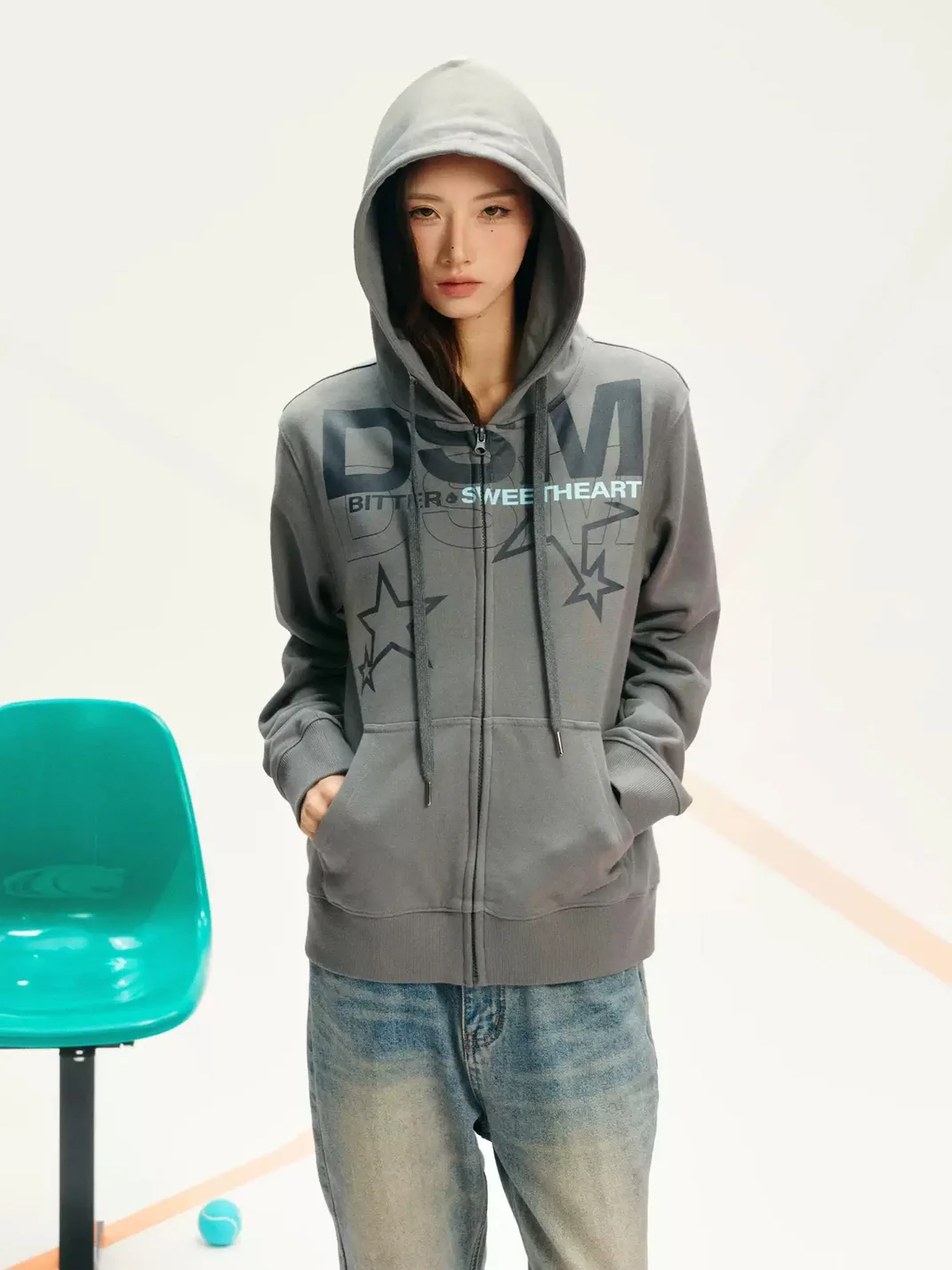 DONSMOKE | Set-In Shoulder Hooded Cardigan Sweatshirt