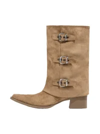 LMDD | Khaki Pointed-Toe Block Heel Riding Boots