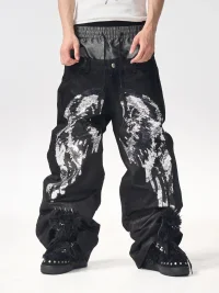 Fourth3ex | Double-Waistband Sequin Wing Wide-Leg Jeans