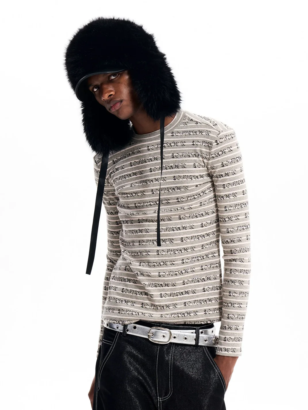 Fourth3ex | Striped Long Sleeve Crewneck Letter Print T-Shirt