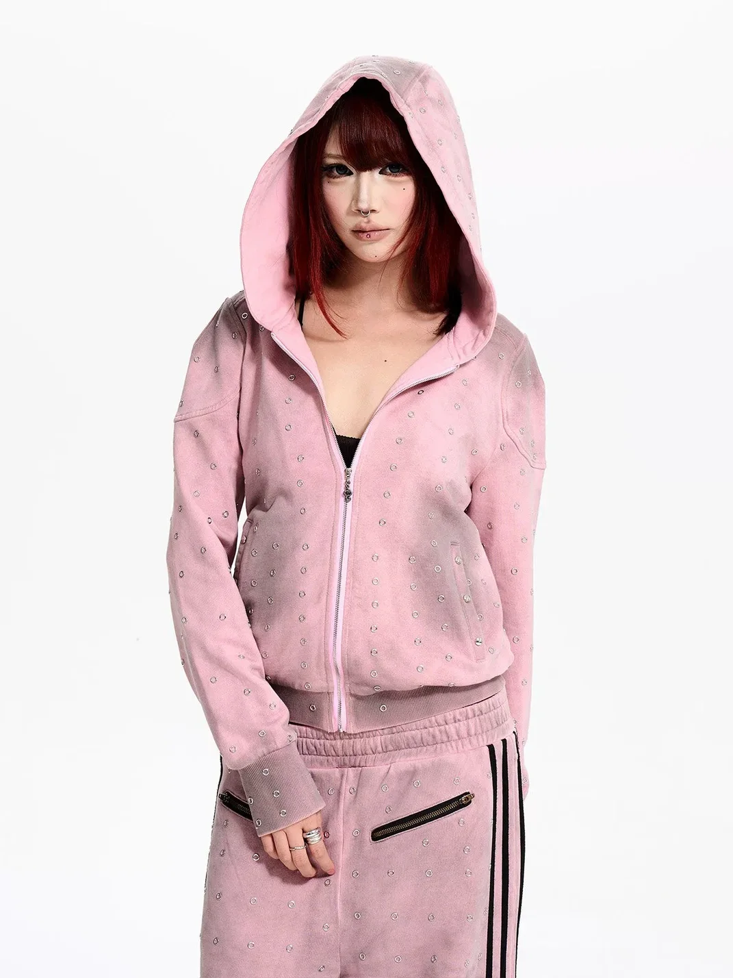 Fourth3ex | Distressed Eyelet Leopard Print Zip-Up Hoodie