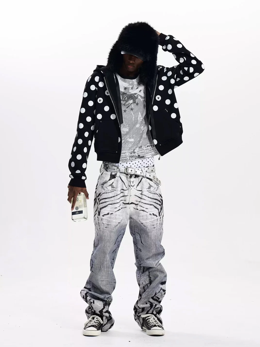 Fourth3ex | Distressed Zebra Print Straight-Leg Jeans