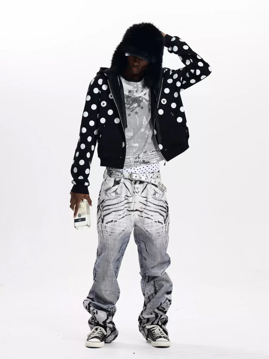 Fourth3ex | Distressed Zebra Print Straight-Leg Jeans - 4
