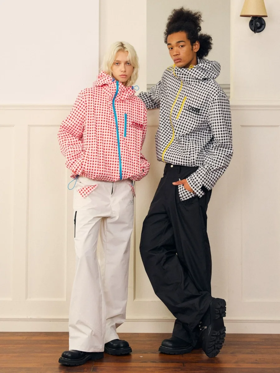 DONSMOKE | Checkerboard Asymmetric-Zip Hardshell Jacket And Pants Set - 4