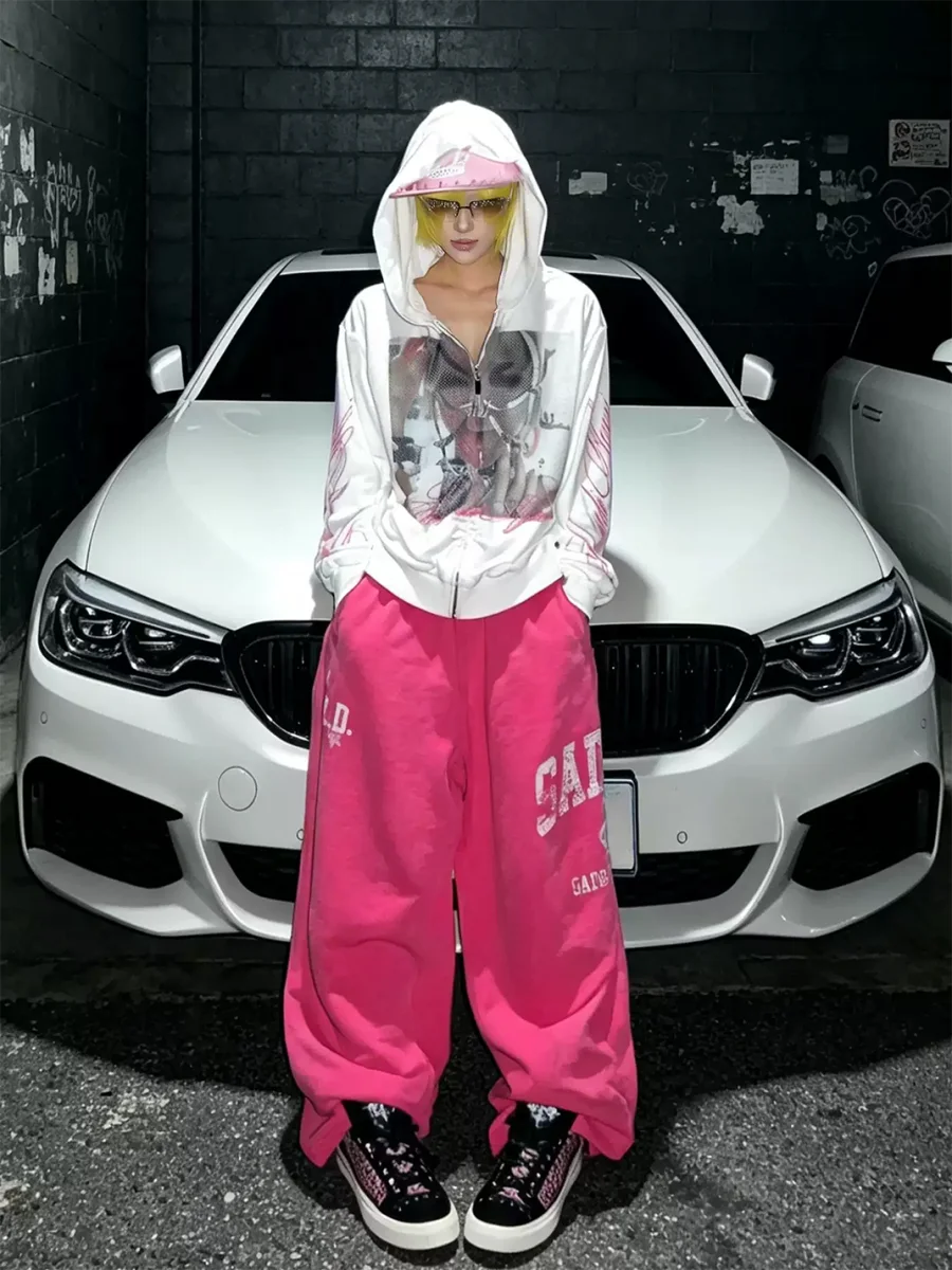 NASTYHUB | Loose Double-Layer Mesh Graphic Zip-Up Hoodie - 3