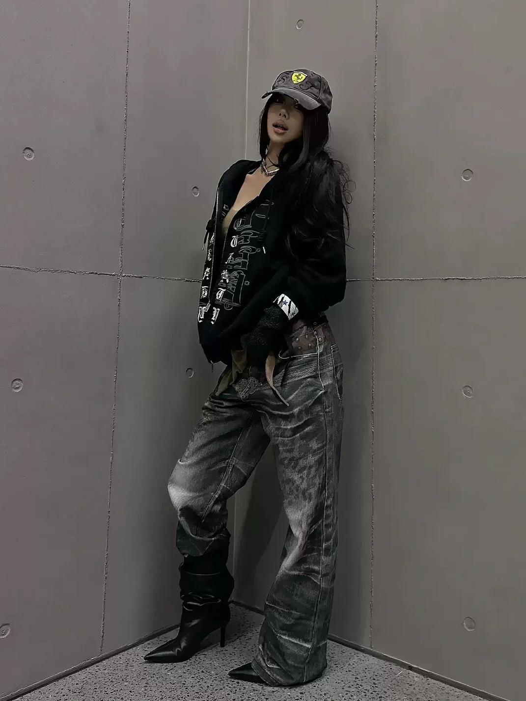 NASTYHUB | Wave Leopard Print Double-Belt Straight-Leg Jeans