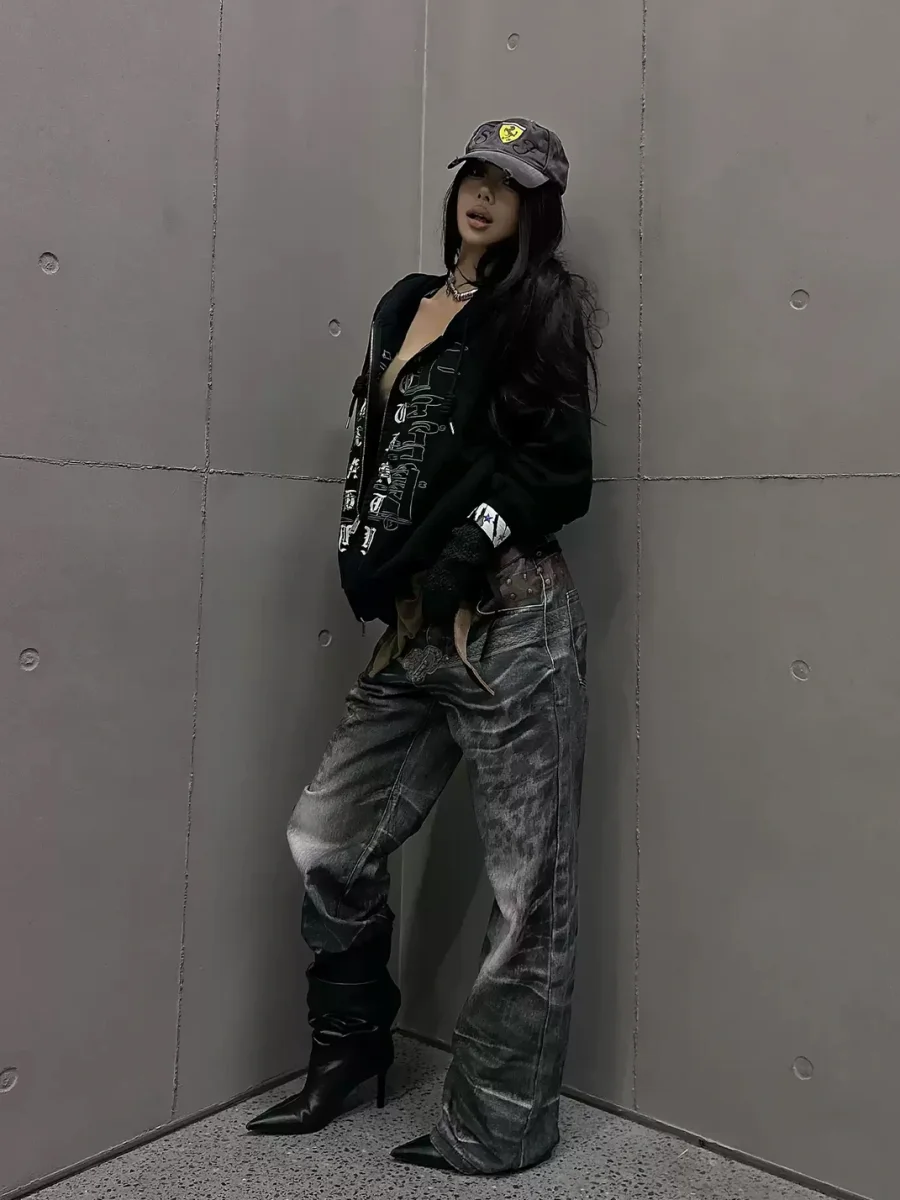 NASTYHUB | Wave Leopard Print Double-Belt Straight-Leg Jeans - 4