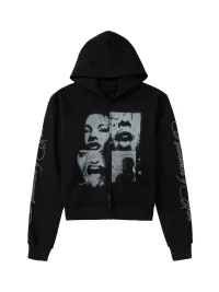 NASTYHUB | Loose-Fit Rhinestone Script Graphic Hoodie