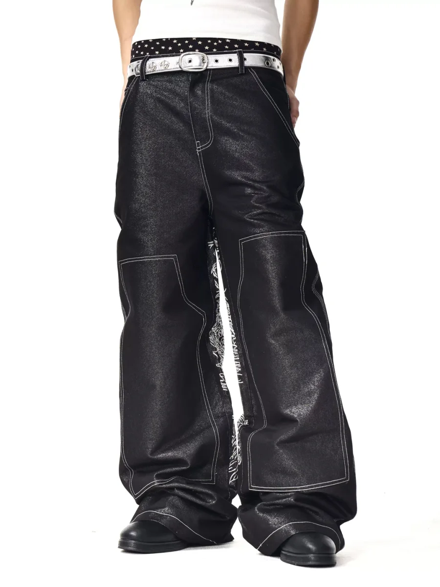 Fourth3ex | Horse And Dragon Embroidered Baggy Wide-Leg Jeans - 3