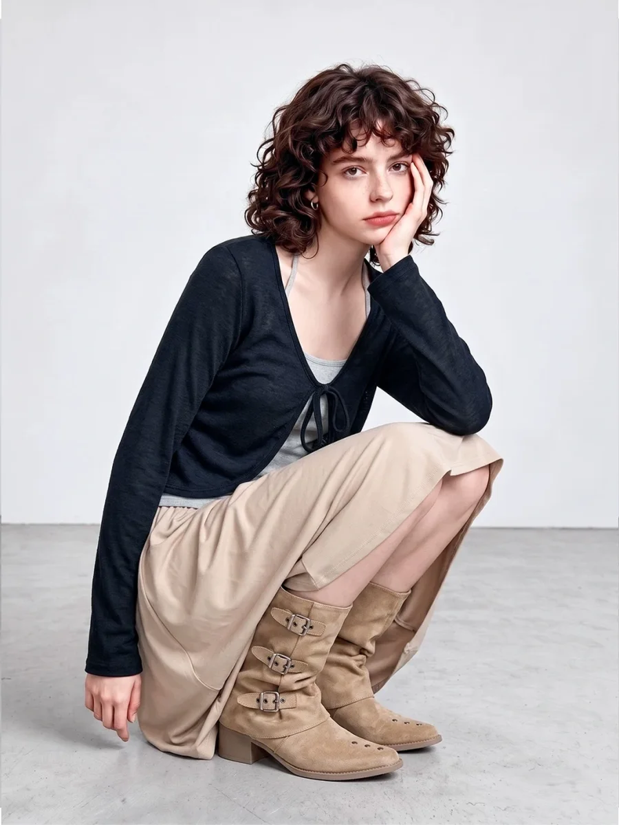 LMDD | Khaki Pointed-Toe Block Heel Riding Boots - 4