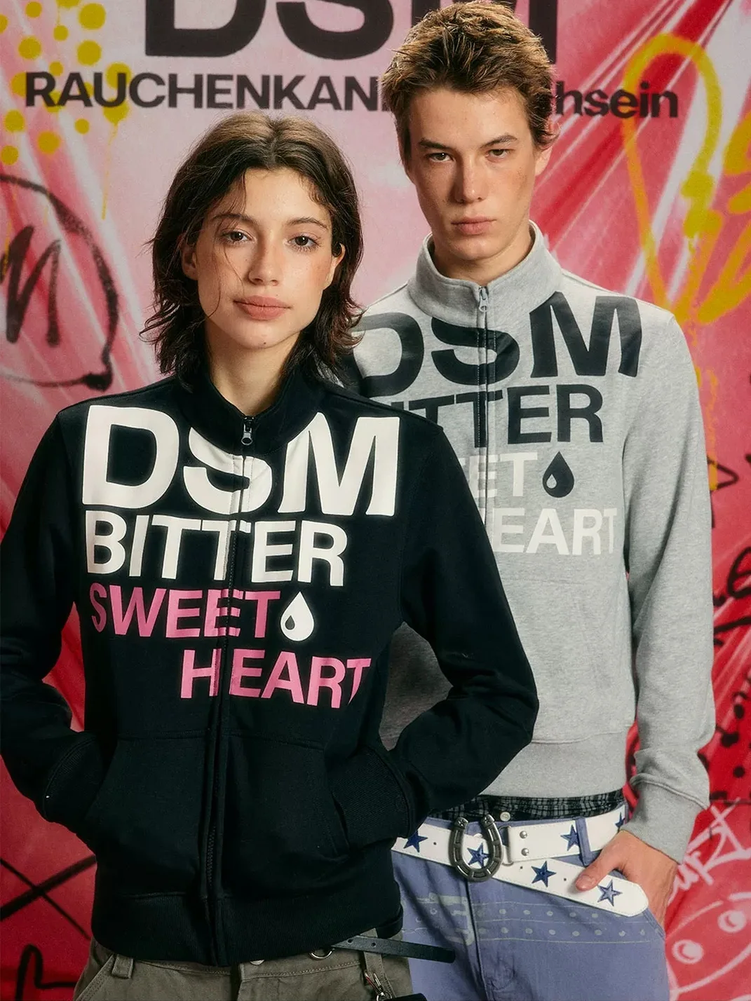 DONSMOKE | Set-In Shoulder Letter Print Zip-Up Hoodie