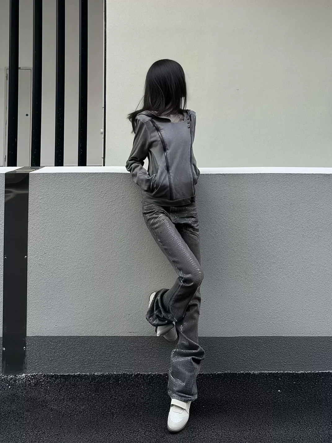 NASTYHUB | Washed Distressed Slim-Fit Biker Zip Hoodie