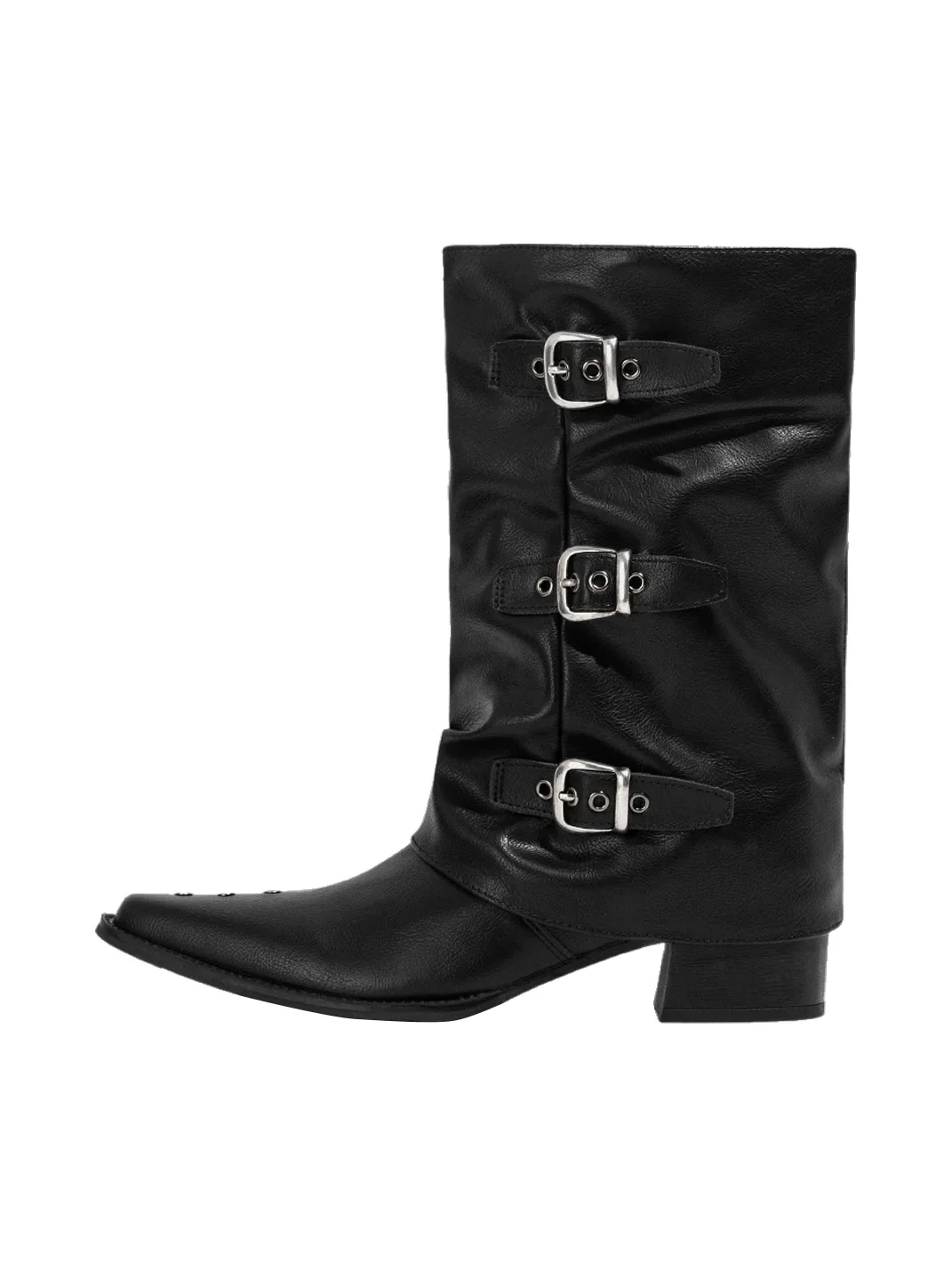 LMDD | Pointed-Toe Slouchy Western Mid-Calf Block-Heel Boots
