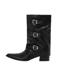 LMDD | Pointed-Toe Slouchy Western Mid-Calf Block-Heel Boots