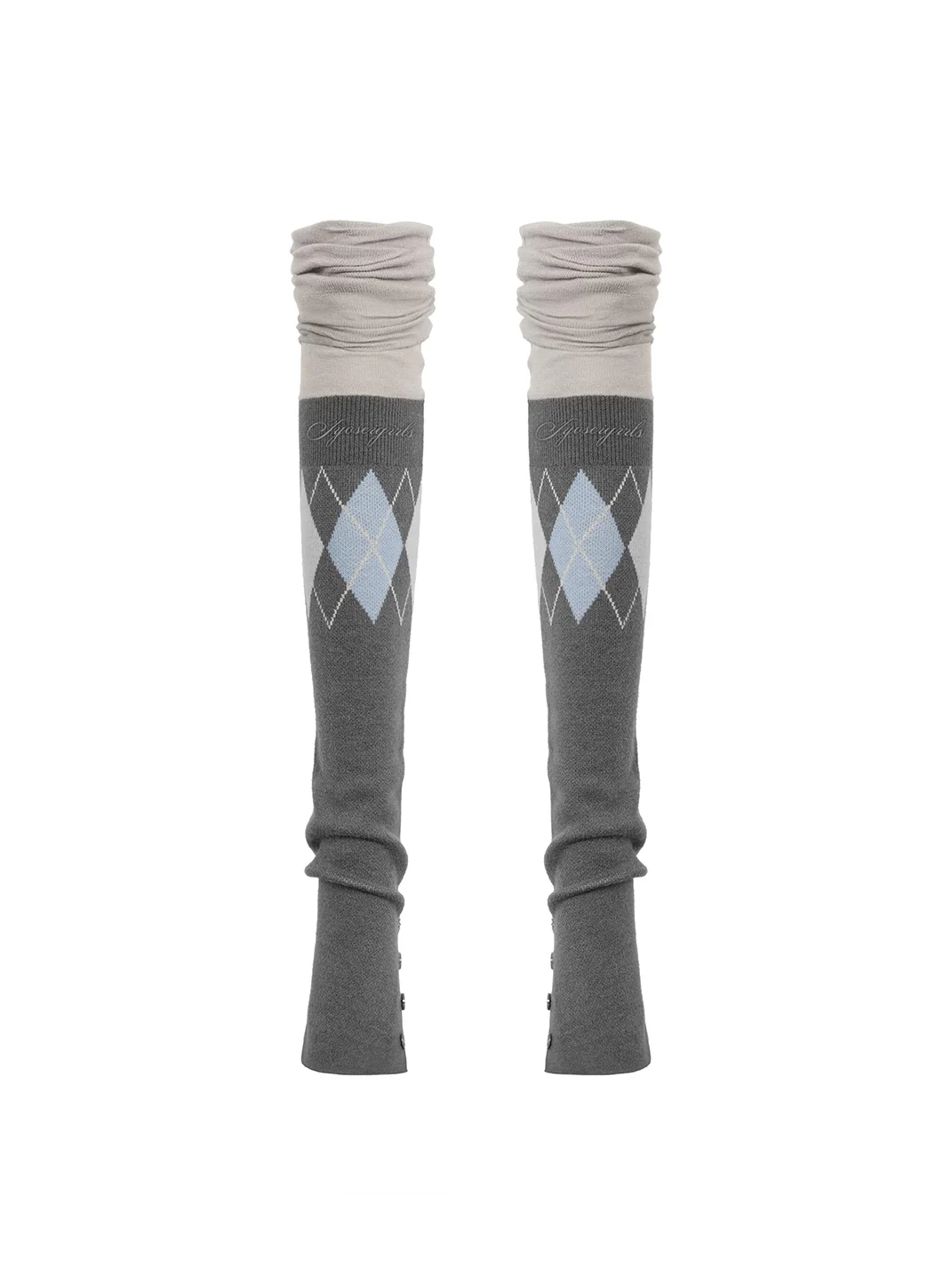 JYOSEI | Gray Argyle Patchwork Over-Knee Knit Leg Warmers