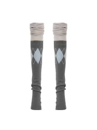 JYOSEI | Gray Argyle Patchwork Over-Knee Knit Leg Warmers