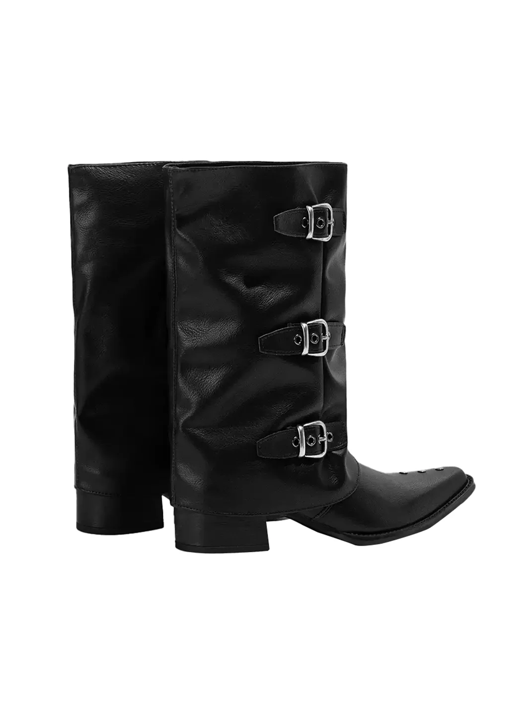 LMDD | Pointed-Toe Slouchy Western Mid-Calf Block-Heel Boots