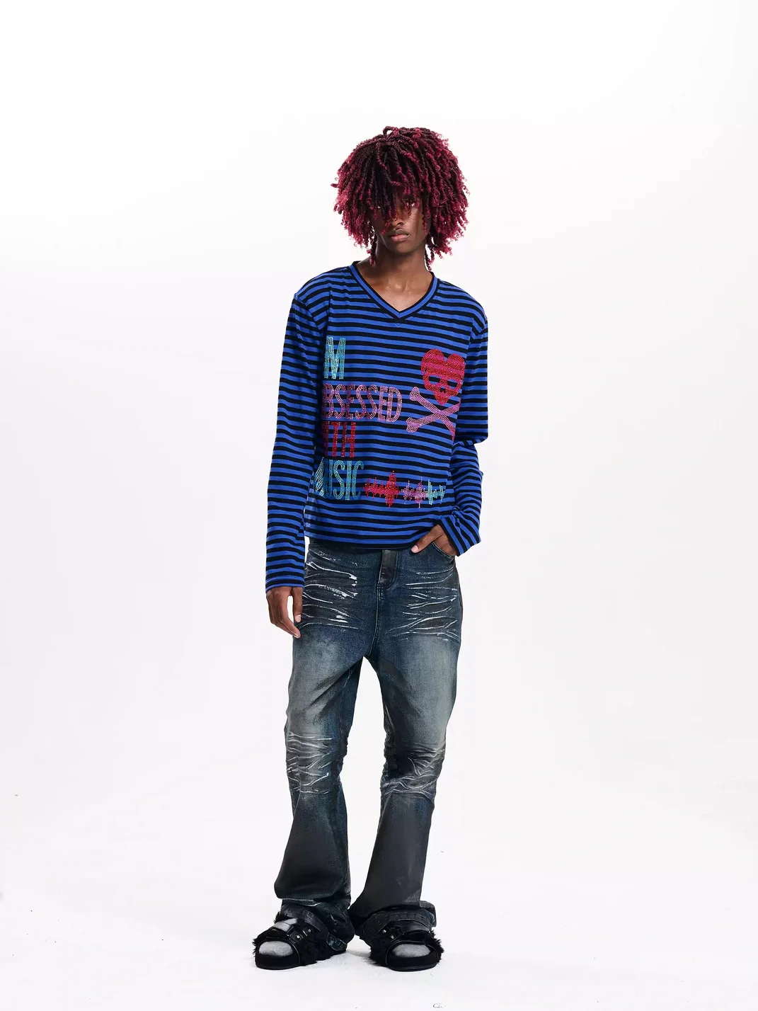 Fourth3ex | Distressed Waxed Slightly Flared Jeans
