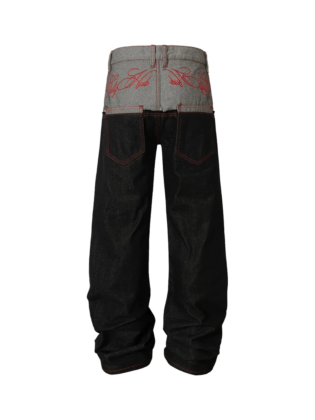 NASTYHUB | Double-Waist Frayed Panel Embroidered Wide-Leg Jeans