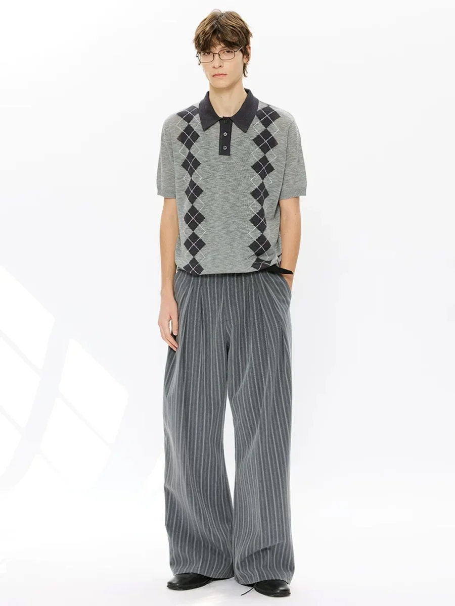 KREATE | Boxy Diamond Pattern Knit Polo Shirt - 3