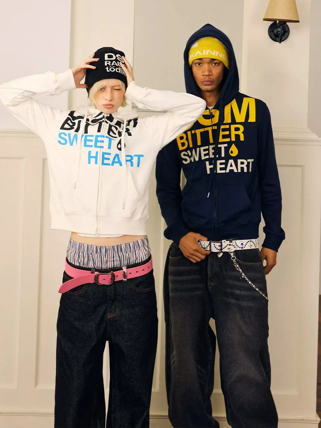 DONSMOKE | Set-In Shoulder Letter Print Zip-Up Hoodie