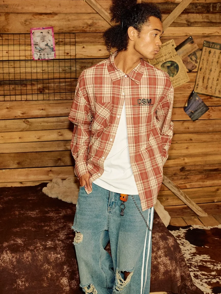 DONSMOKE | Oversized Contrast Plaid Long Sleeve Shirt - 2