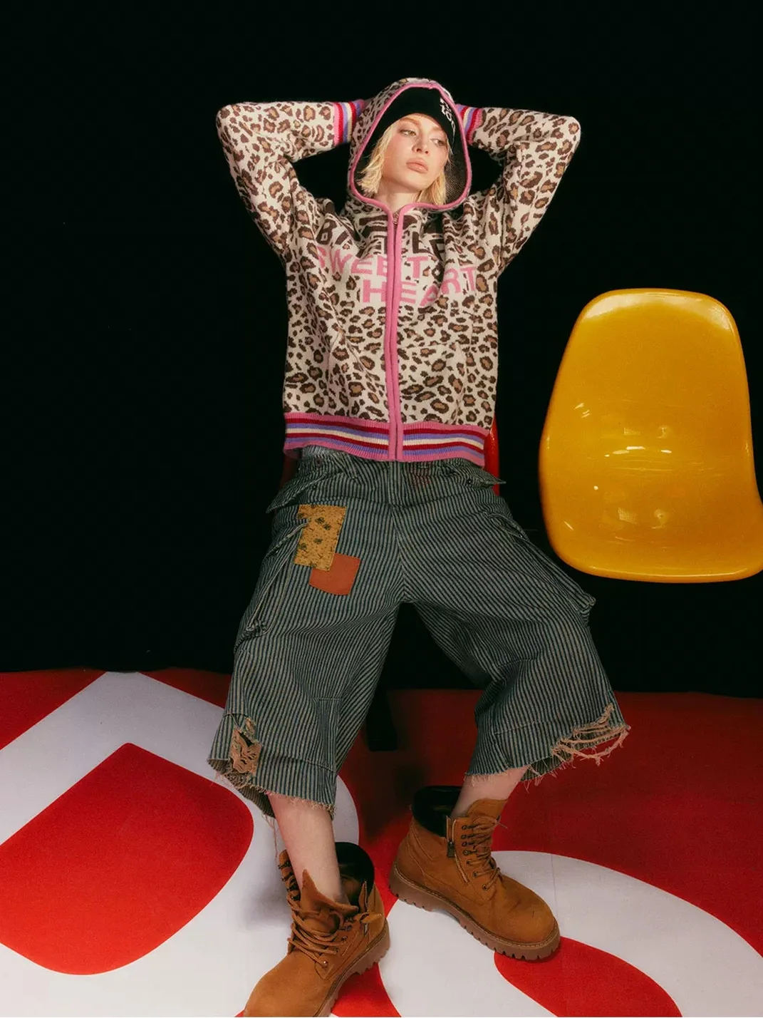 DONSMOKE | Relaxed Leopard Print Contrast Trim Hooded Knit Cardigan