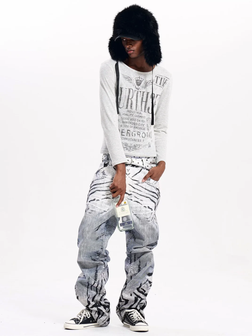 Fourth3ex | Distressed Zebra Print Straight-Leg Jeans