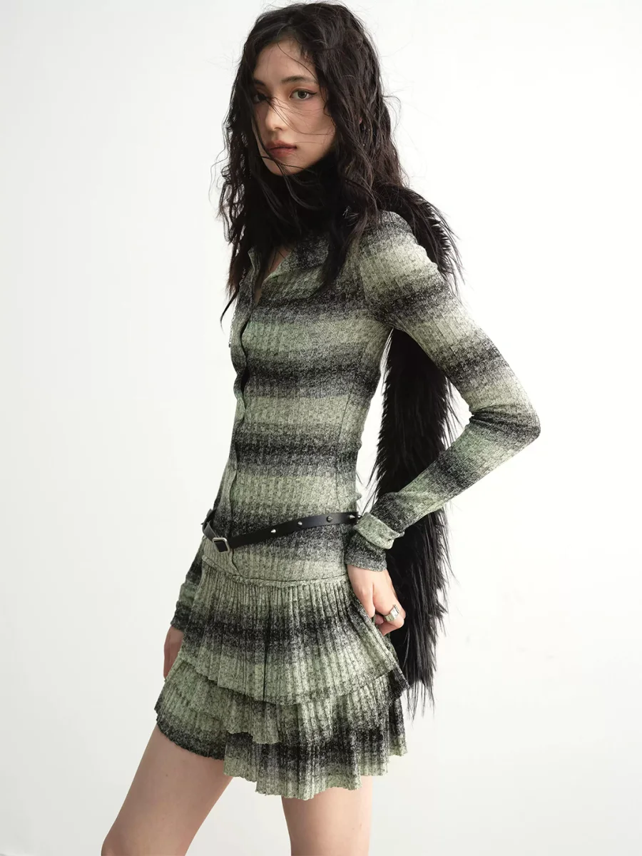 Jnylon studios | Faux Two-Piece Striped Ruffle Knit Mini Dress - 3