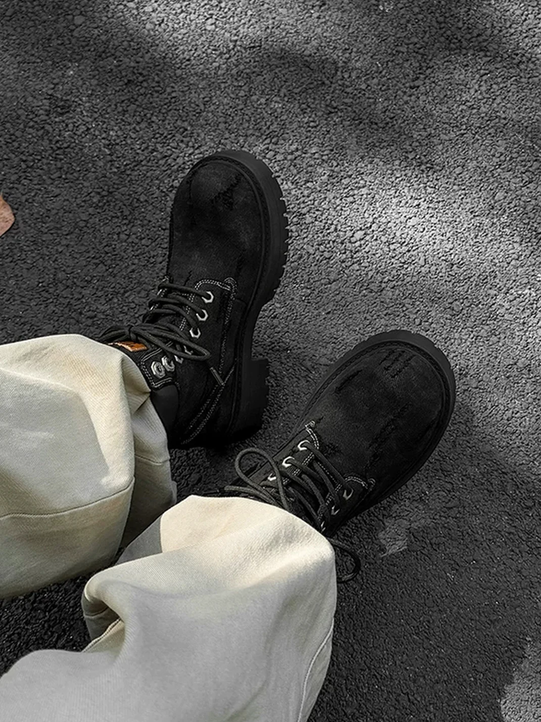 FGMM | Distressed Denim Platform Work Boots