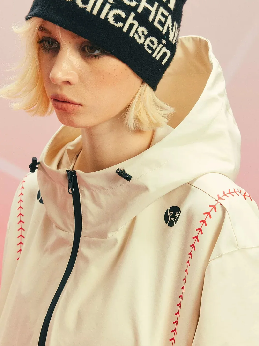 DONSMOKE | Contrast Stitch Hooded Asymmetric Zip Shell Jacket