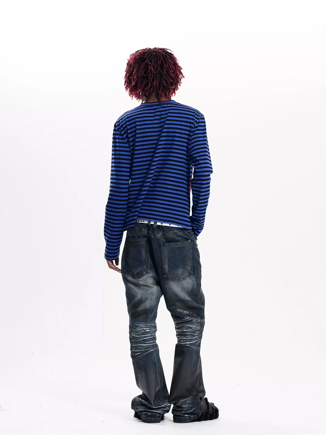 Fourth3ex | Distressed Waxed Slightly Flared Jeans