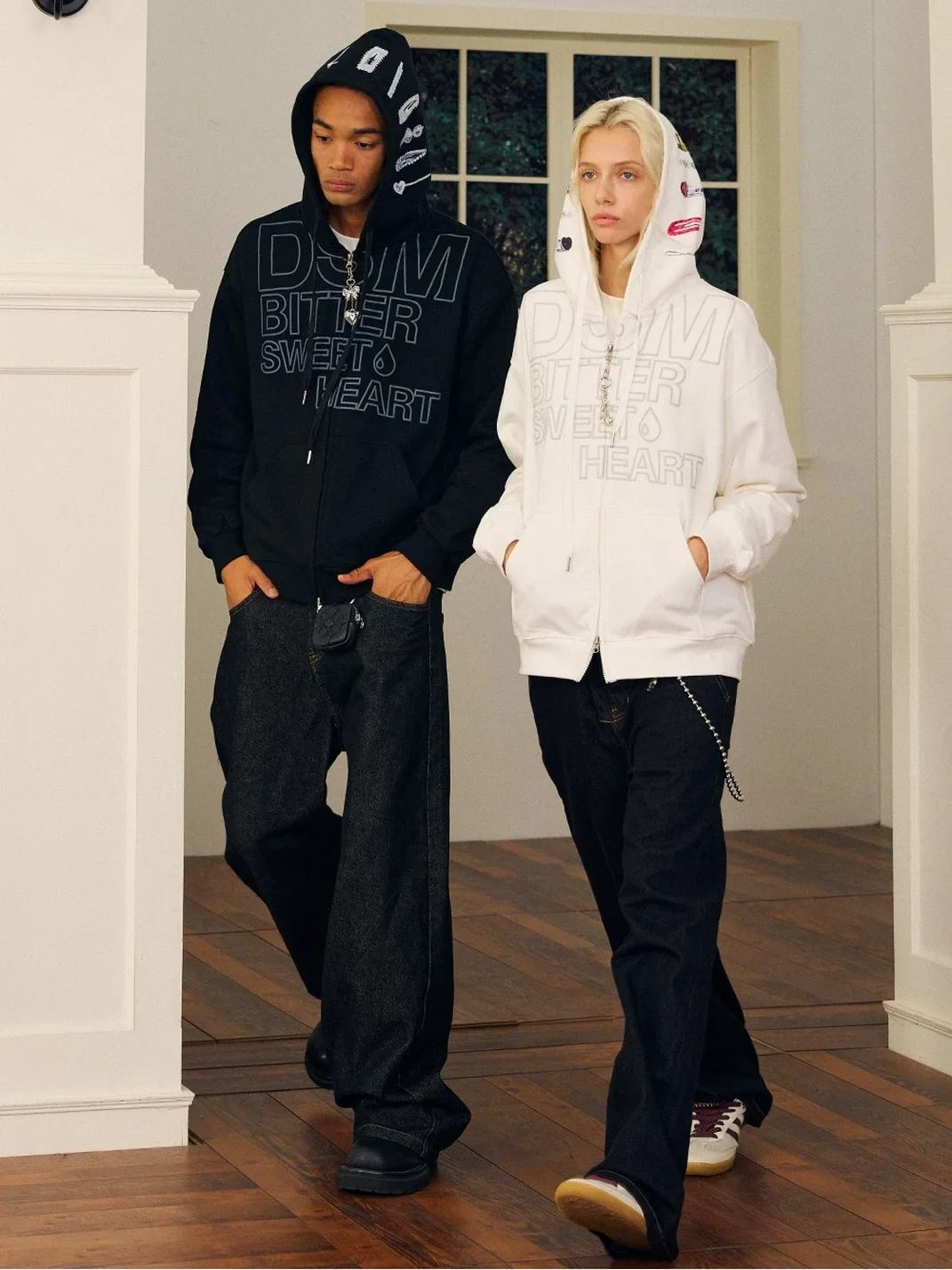DONSMOKE | Drop Shoulder Hair Clip Print Zip-Up Hoodie