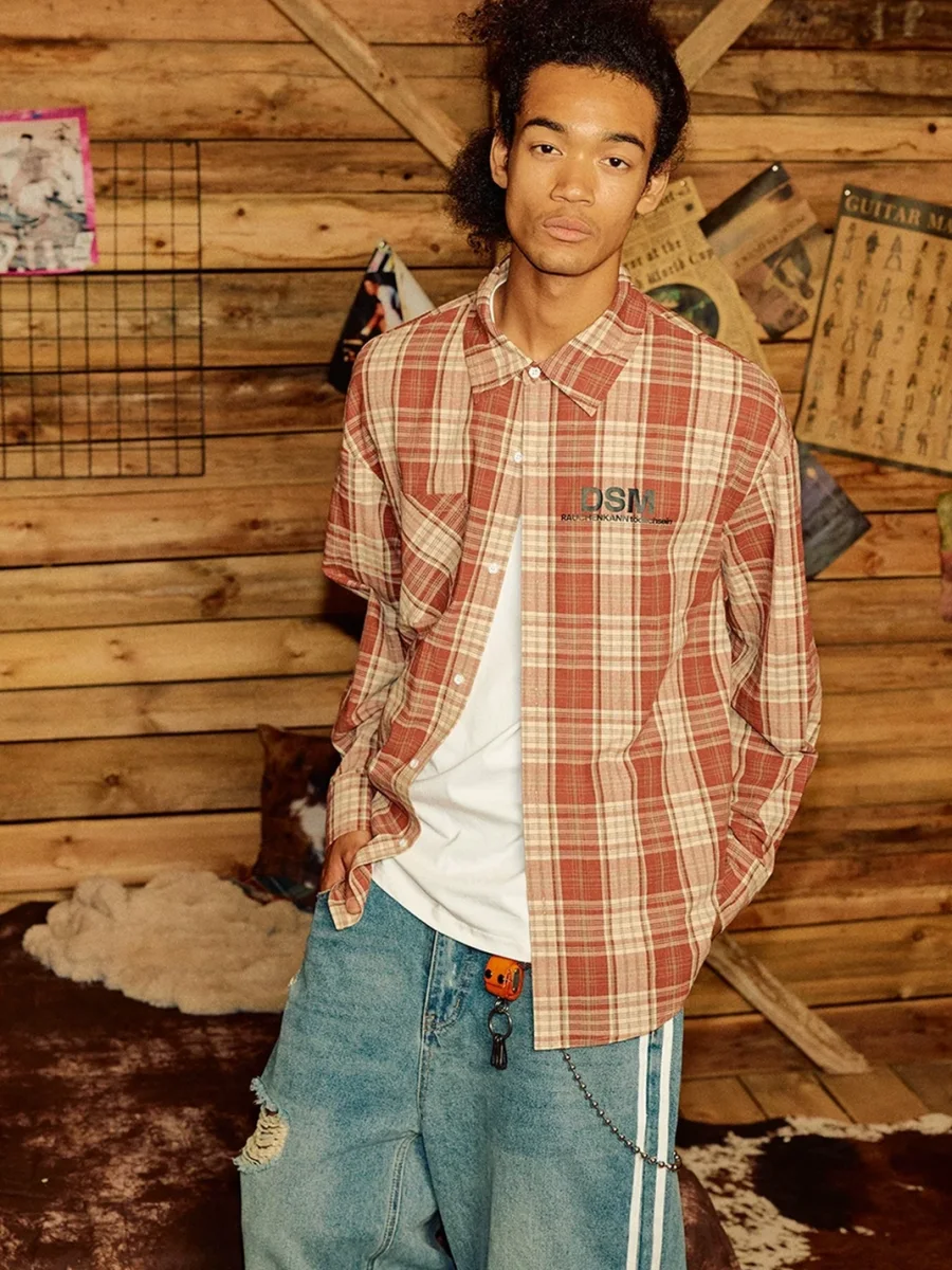 DONSMOKE | Oversized Contrast Plaid Long Sleeve Shirt - 3